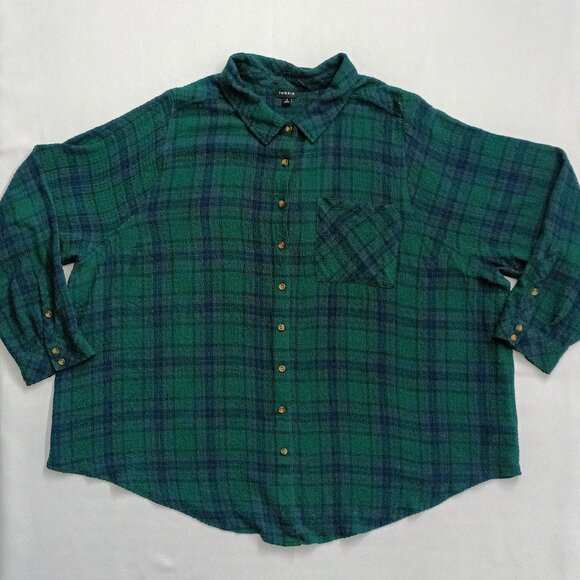 TORRID Women's Lizzie Crinkle Flannel Gauze Button-Up Top. Plus Size 4 - Picture 2 of 7